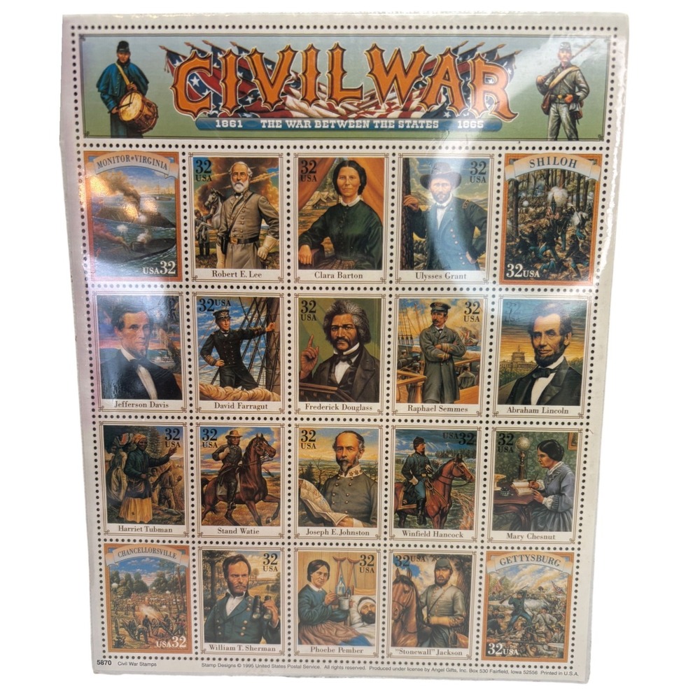 USPS Civil War 1861-1865 Commemorative 32 Cent Stamp Sheet 2975 Vintage